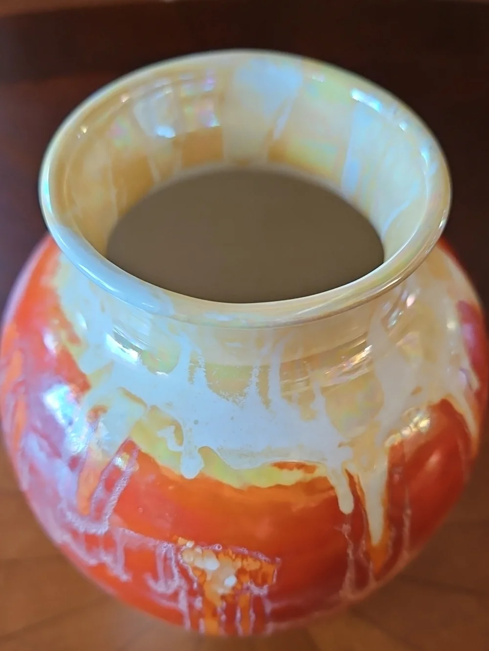 VTG Studio Art Pottery Vase Drip Glaze Sunset Orange & Cream